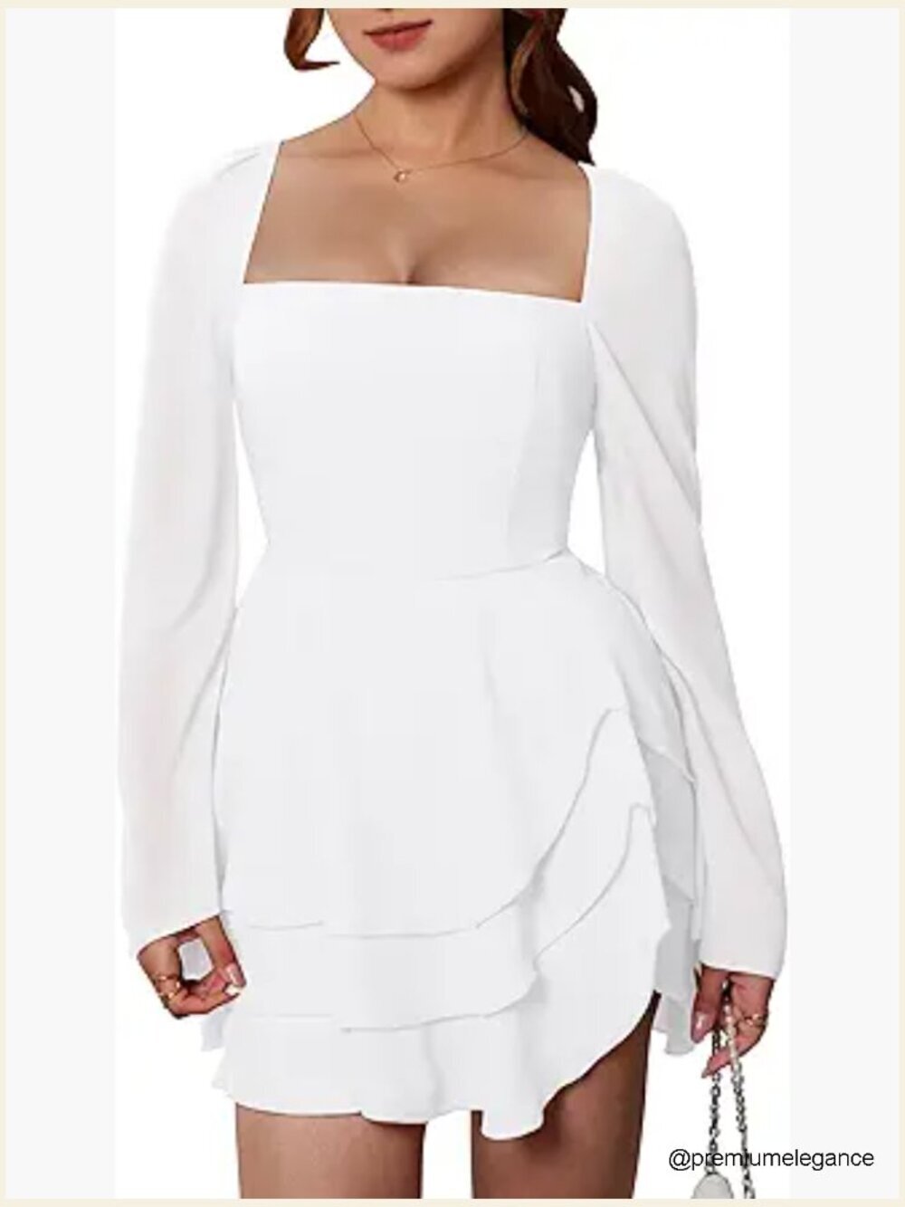 Flare Sleeve Square Neck Chiffon Tiered Mini Cocktail Party Dress